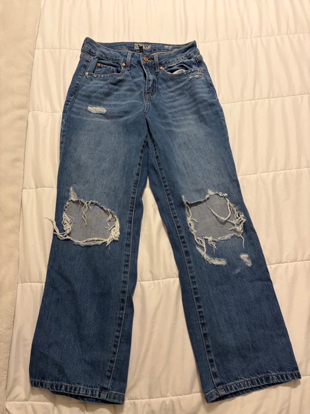 Rewash Distressed Blue Wide-Leg Jeans